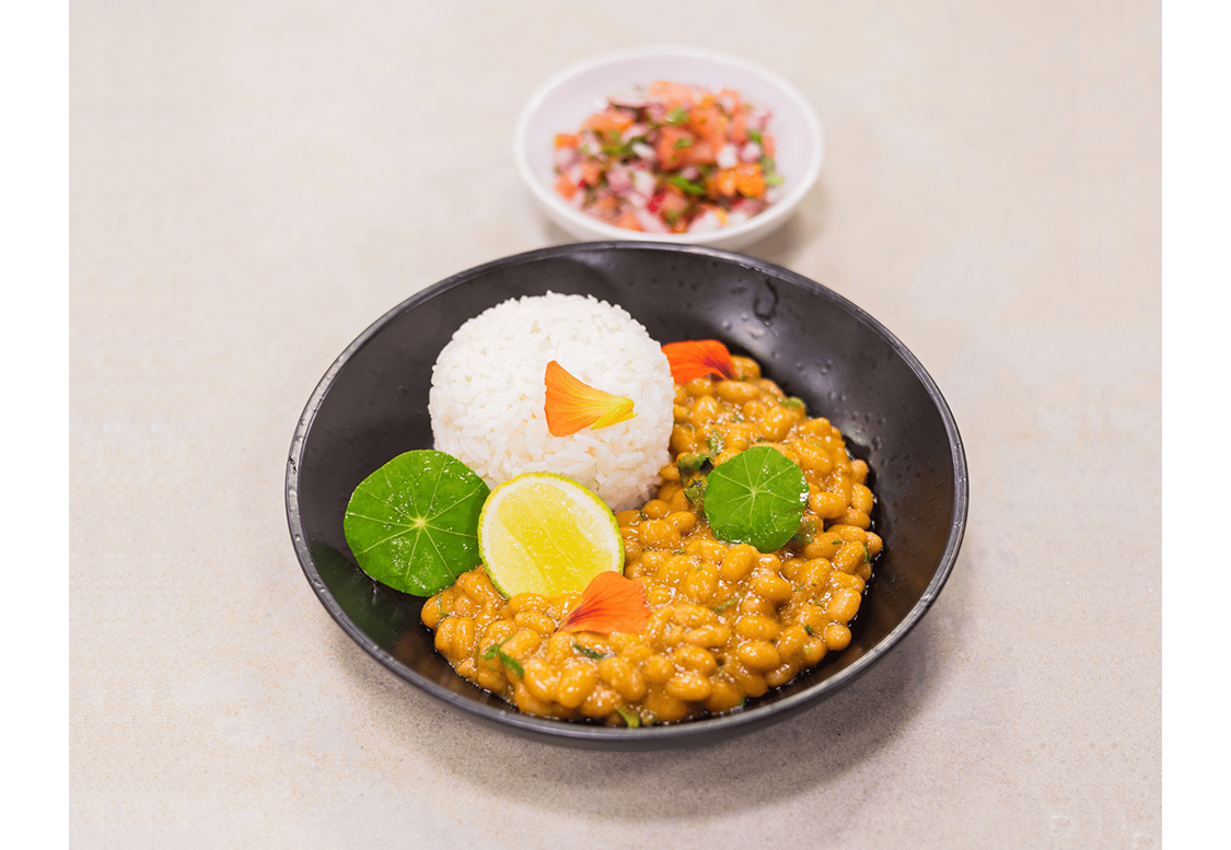 Thai curried Baked Beans with Jasmine Rice and Chilli-coriander salsa